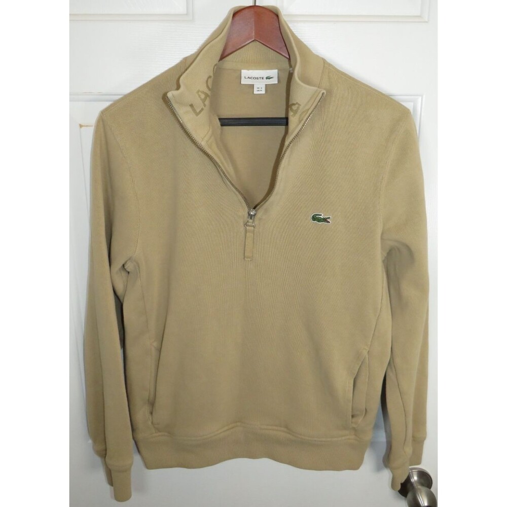 Lacoste 1/4 Zip High Neck Cotton Sweater Beige FR 4/US Medium